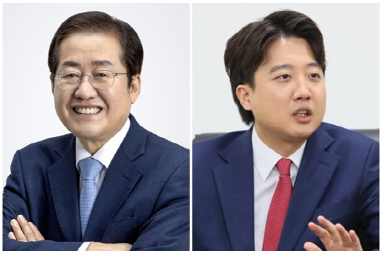 홍준표(왼쪽) 대구시장과 이준석 국민의힘 대표. <홍준표 캠프 측 제공, 연합뉴스>